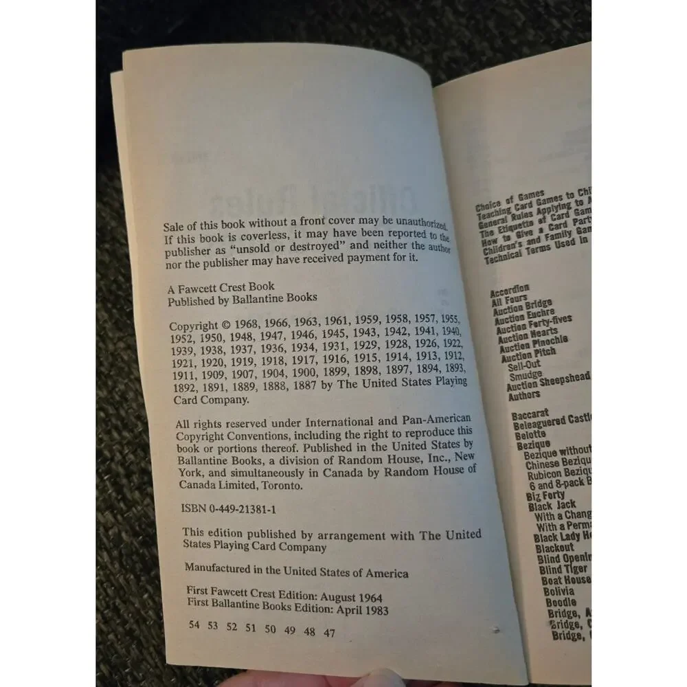 Vintage Official Rules of Card Games Paperback Albert H Morehead Fawcett Crest